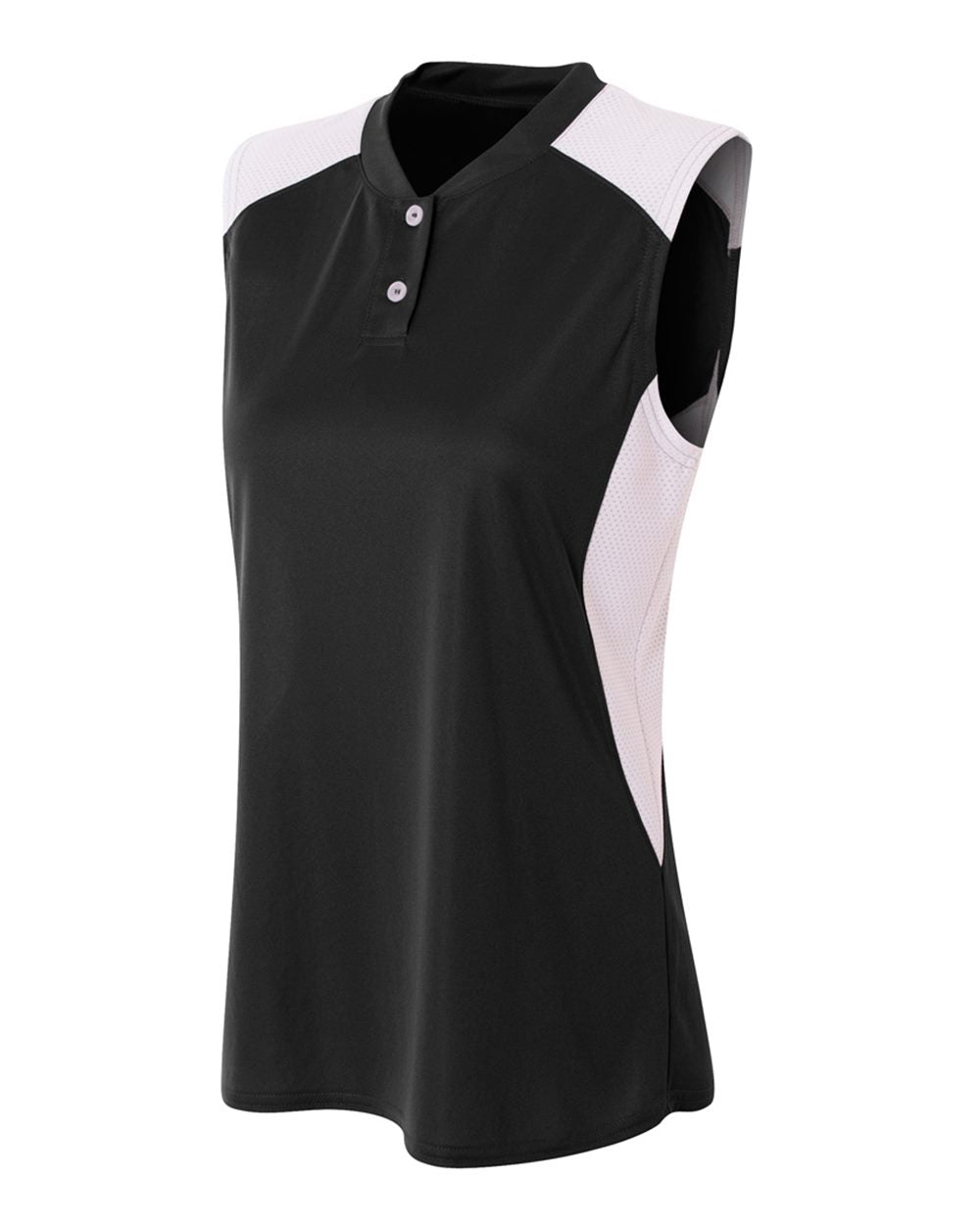 A4 Womens Sleeveless Henley w/ Stretch Mesh Contra