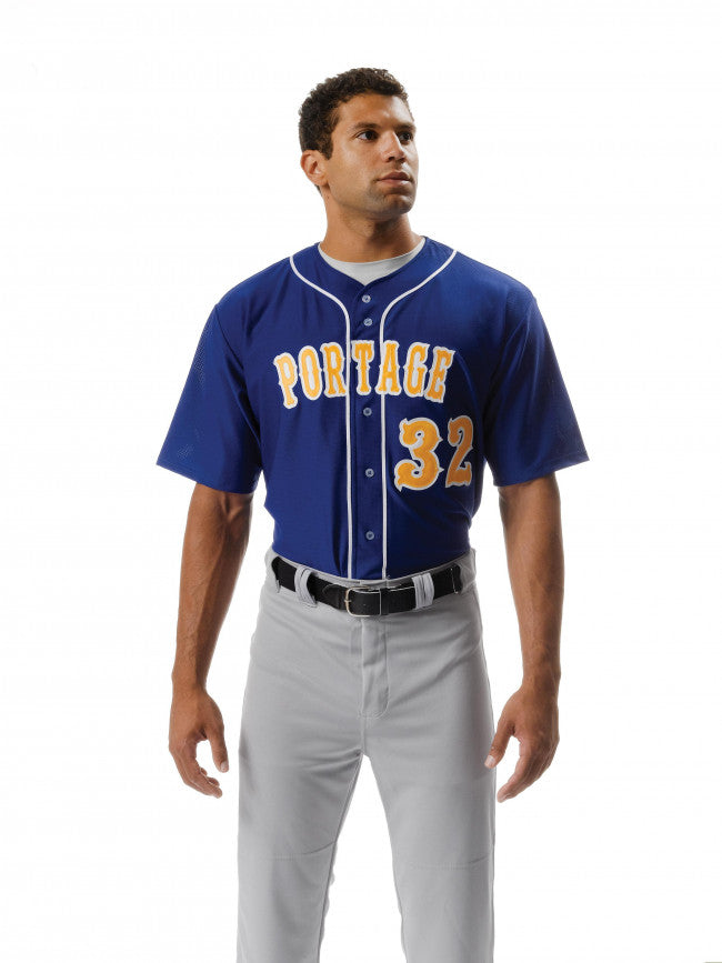 A4 Full Button Polyester Stretch Mesh Baseball Jer