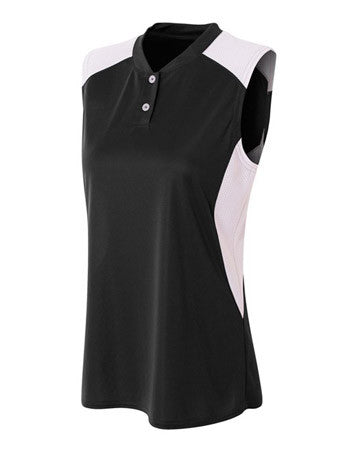 A4 Sleeveless Girls Lacrosse Henley with Stretch I