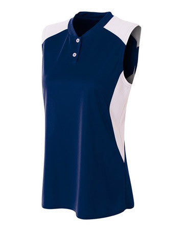 A4 Women's 2-Button Sleeveless Jersey with Contras