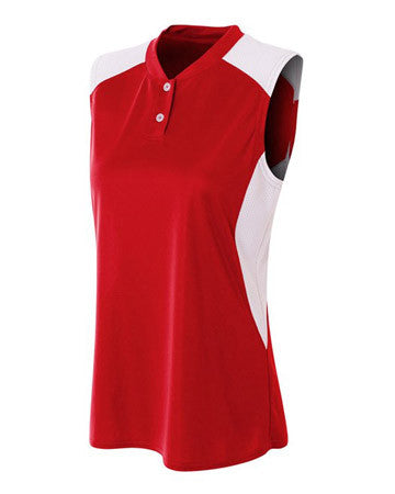 A4 Women's 2-Button Sleeveless Jersey with Contras