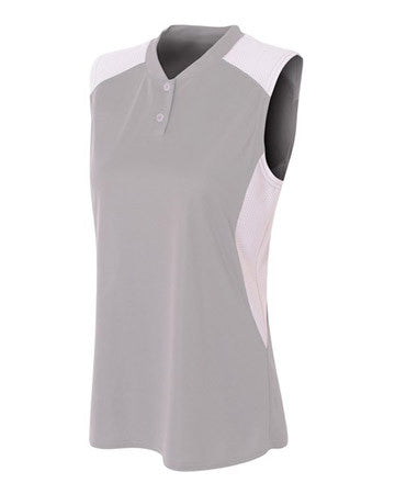 A4 Women's 2-Button Sleeveless Jersey with Contras